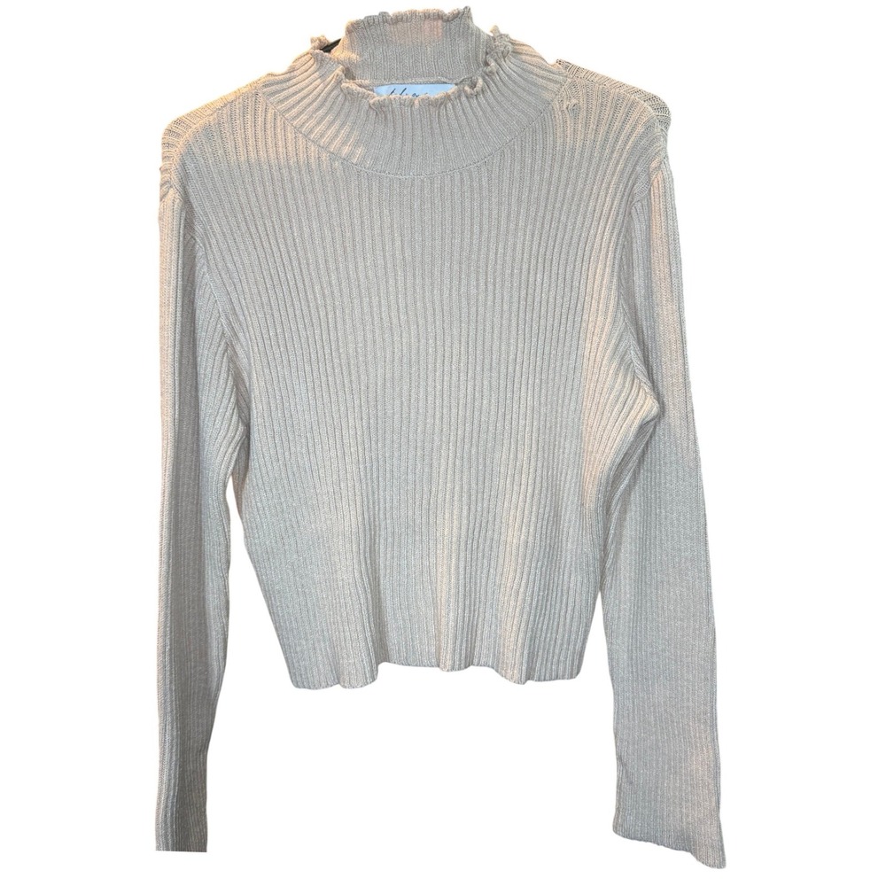 Petal + Pup Womens Beige Ribbed Knit Mock Neck Lettuce Trim Sweater Small